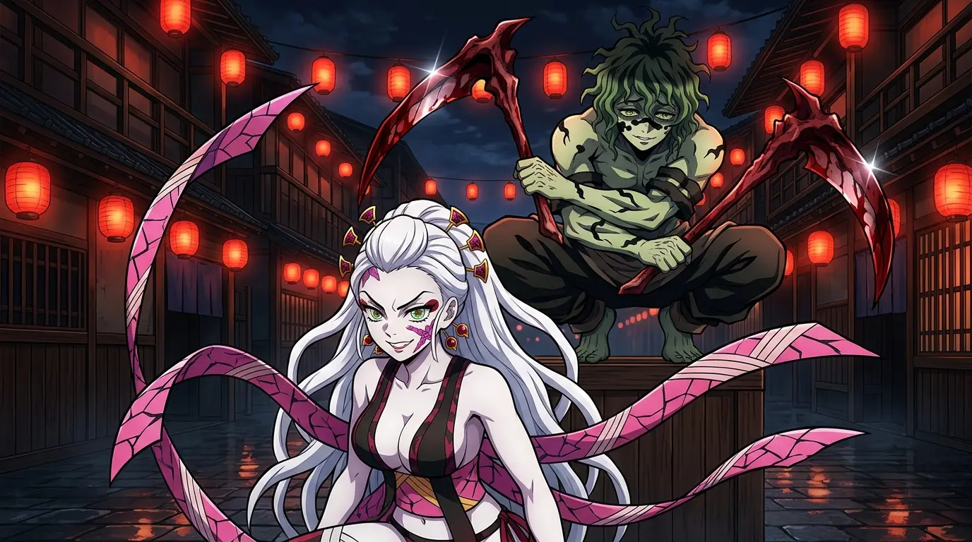 Daki e Gyutaro Luas Superiores Seis juntos em Demon Slayer