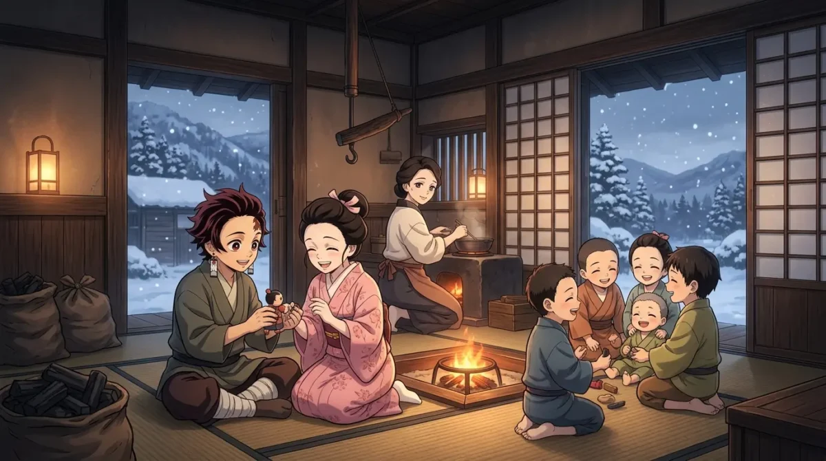 Nezuko Kamado: Tudo sobre a Oni que Protege Humanos de Demon Slayer 3 Família Kamado nas montanhas antes da tragédia em Demon Slayer