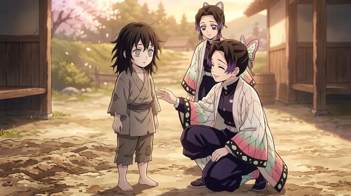 Kanao Tsuyuri: Tudo sobre a Sucessora da Hashira do Inseto de Demon Slayer 2 Kanao Tsuyuri criança sendo resgatada por Kanae e Shinobu Kocho em Demon Slayer