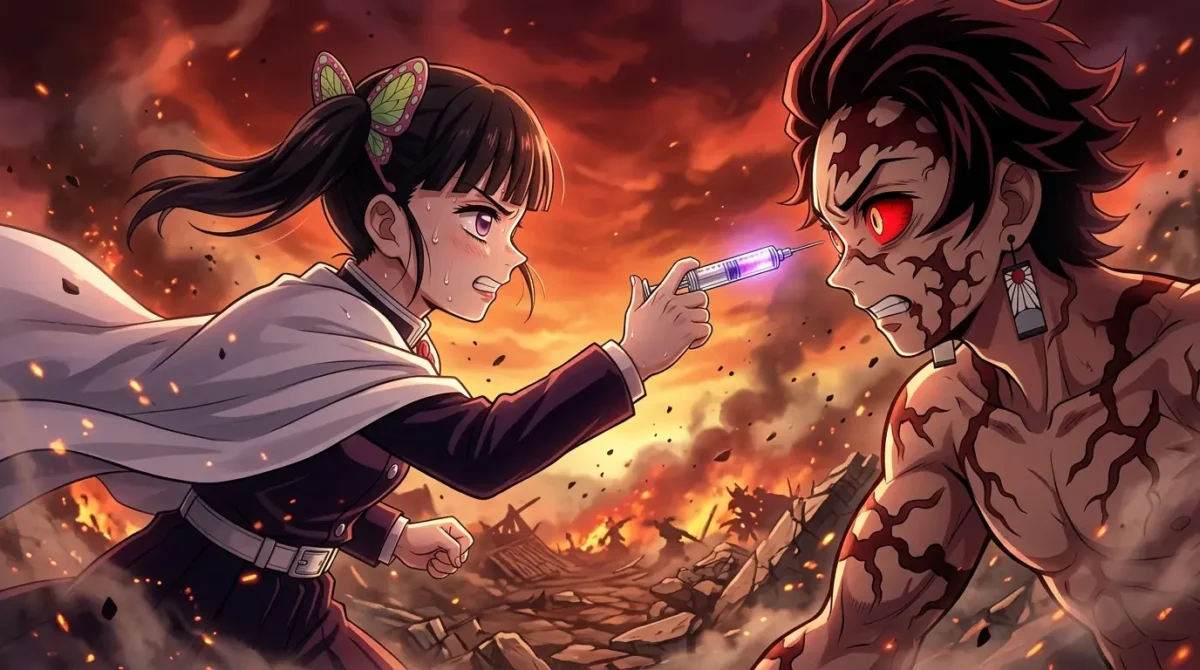 Kanao Tsuyuri: Tudo sobre a Sucessora da Hashira do Inseto de Demon Slayer 5 Kanao Tsuyuri injetando medicamento no olho de Tanjiro transformado em oni em Demon Slayer