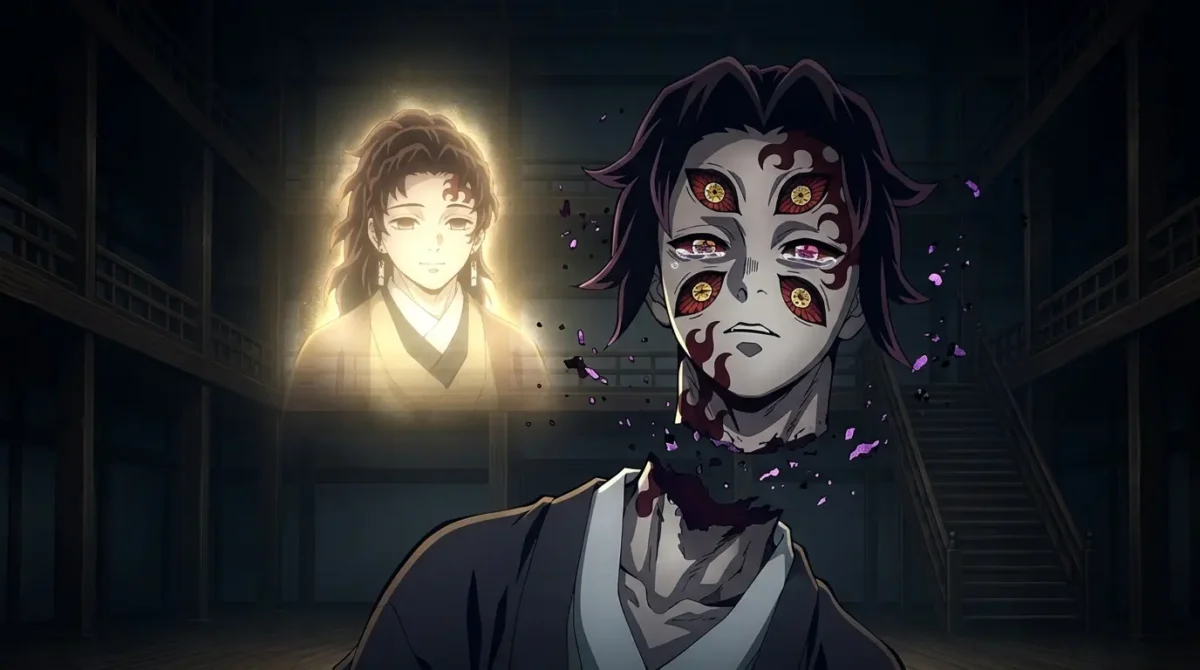 Kokushibo bloqueando a própria regeneração em arrependimento final em Demon Slayer