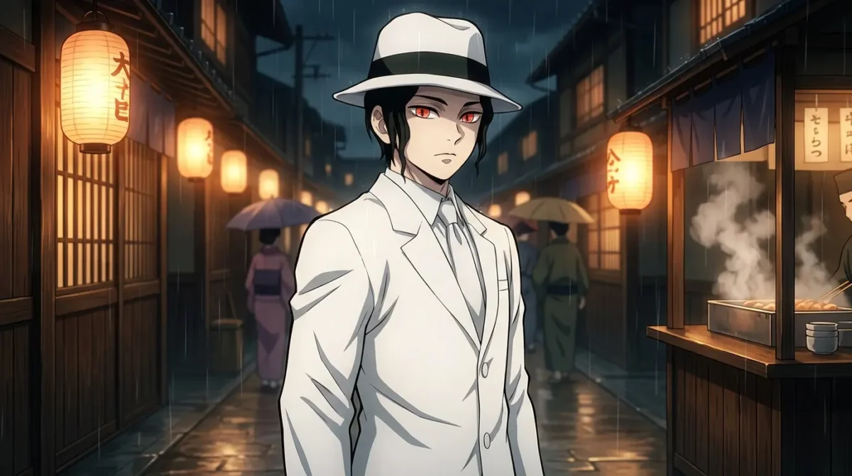 Muzan Kibutsuji forma humana de terno branco em Demon Slayer