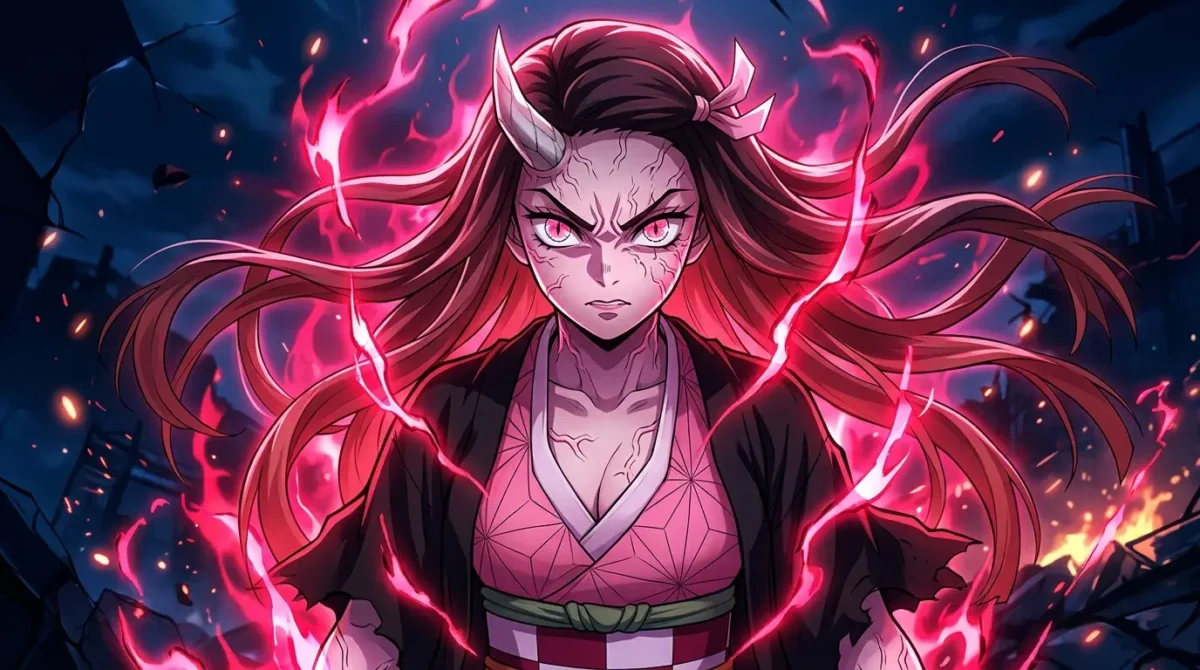 Nezuko Kamado: Tudo sobre a Oni que Protege Humanos de Demon Slayer 5 Nezuko Kamado em forma demoníaca avançada com chifre e aparência adulta