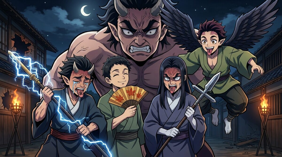 Os cinco clones de Hantengu Sekido Karaku Aizetsu Urogi Urami em Demon Slayer