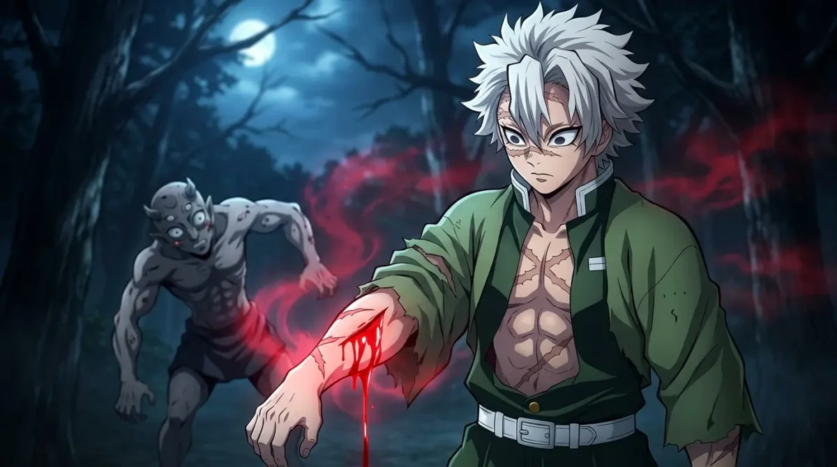 Sanemi Shinazugawa expondo sangue Marechi para desorientar oni em Demon Slayer