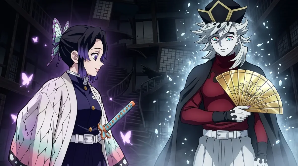 Shinobu Kocho: Tudo sobre a Hashira do Inseto de Demon Slayer 5 Shinobu Kocho encarando Doma Lua Superior 2 em combate final em Demon Slayer