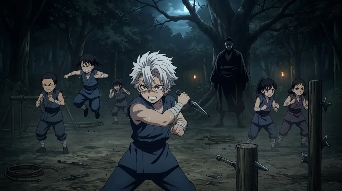 Tengen Uzui criança em treinamento brutal de shinobi com irmãos em Demon Slayer